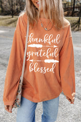 Orange thankful grateful blessed Arrow Graphic Corded Sweatshirt Orange-3 100%Polyester Graphic Sweatshirts JT's Designer Fashion