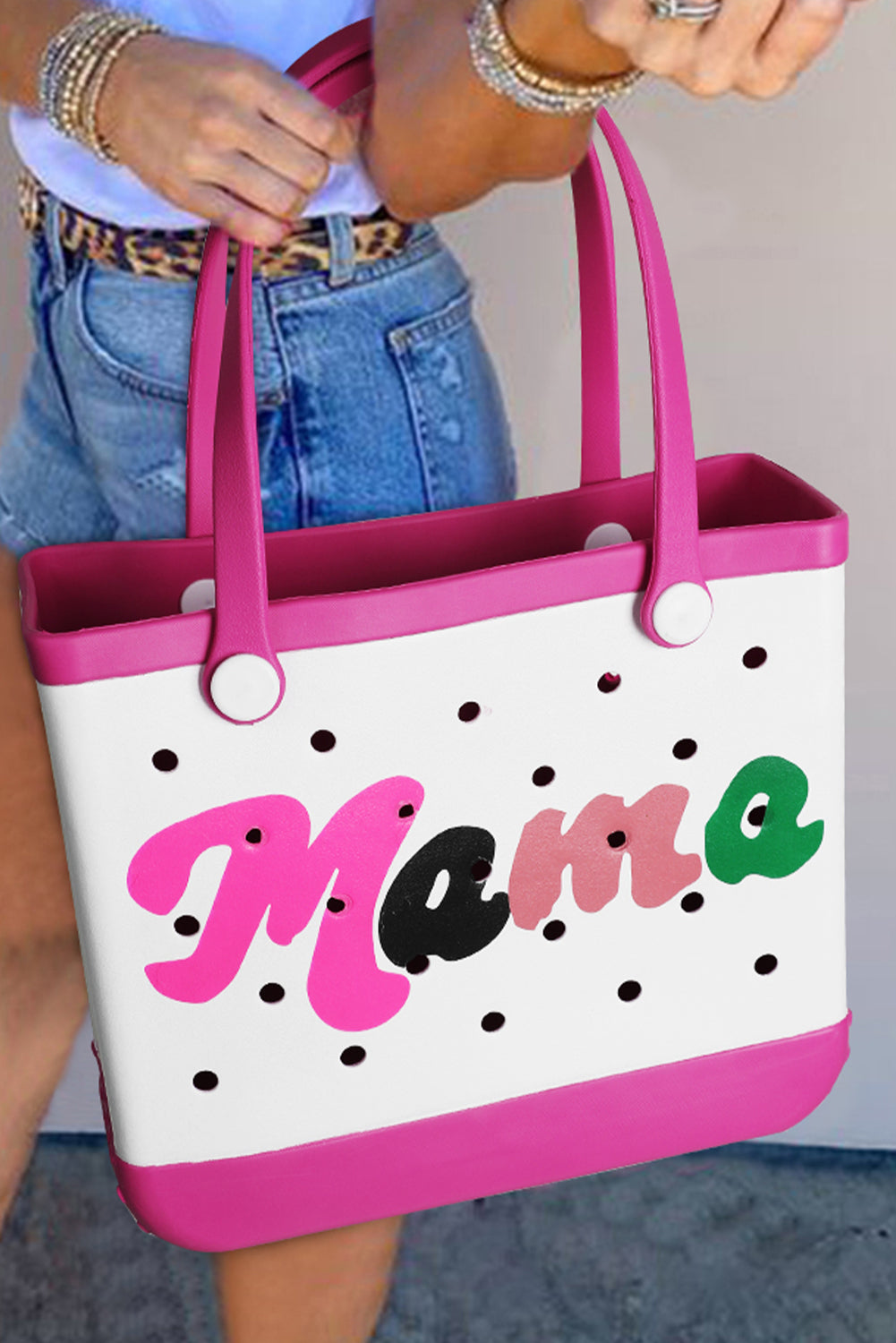 Rose Red mama Print Self-assembly Straps Hollowed EVA Beach Bag Handbags JT's Designer Fashion