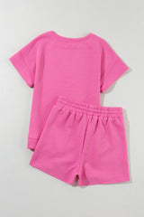 Strawberry Pink Sequined MAMA Letter Graphic Textured Short 2pcs Set Graphic Sets JT's Designer Fashion