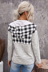 Black Plaid Splicing Pocketed Hoodie Sweatshirts & Hoodies JT's Designer Fashion