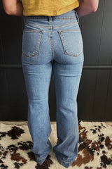 Dusk Blue 2 Button High Waist Piping Trim Bootcut Jeans Jeans JT's Designer Fashion