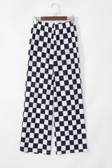 Black 2-Tone Checked Print High Waist Wide Leg Pants Pants & Culotte JT's Designer Fashion