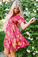 Rose Floral Print Batwing Sleeve Smock Dress Floral Dresses JT's Designer Fashion