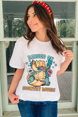 White RAISED ON COUNTRY MUSIC Western Graphic Tee Graphic Tees JT's Designer Fashion