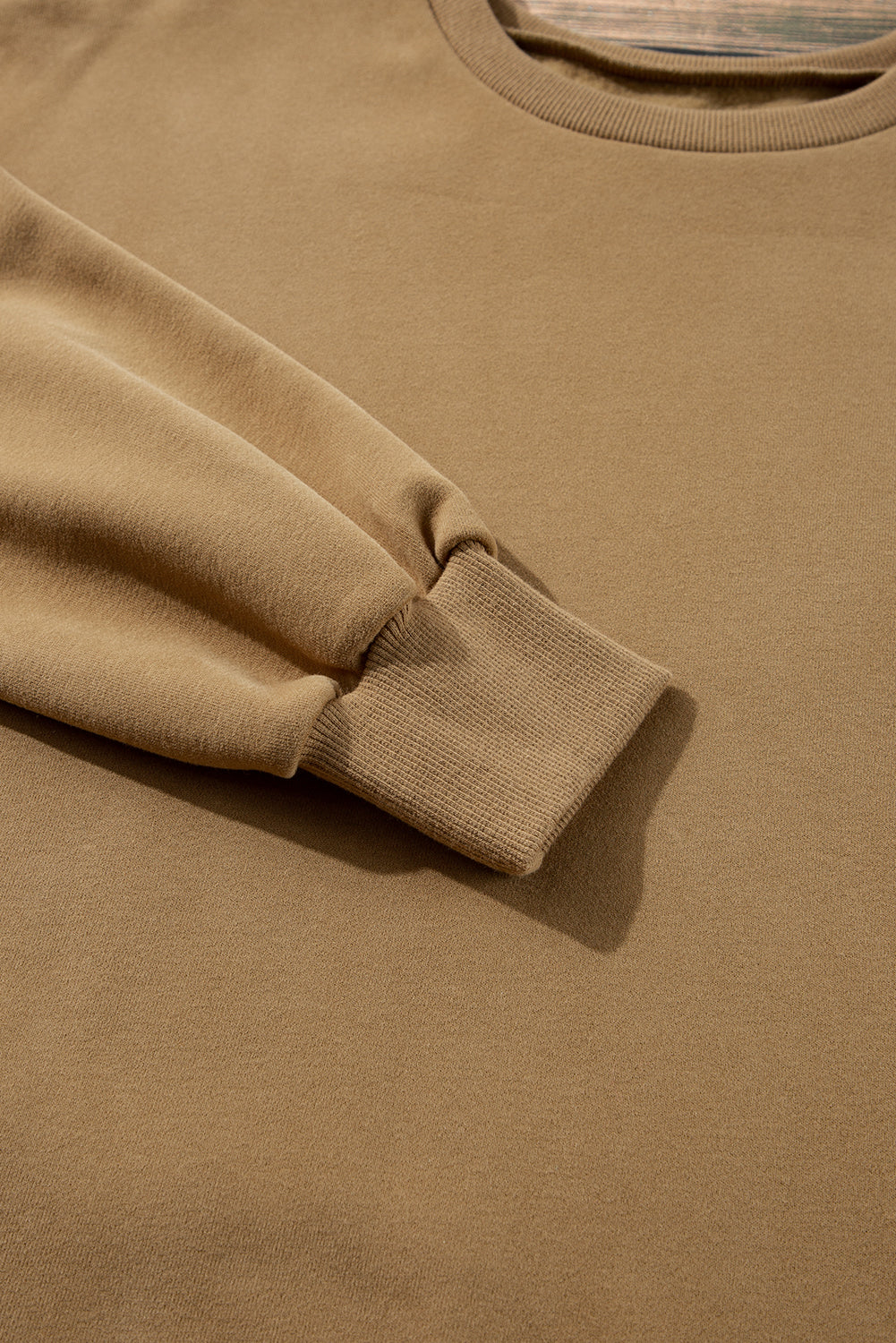Camel Solid Fleece Lined Drop Shoulder High Low Sweatshirt Sweatshirts & Hoodies JT's Designer Fashion