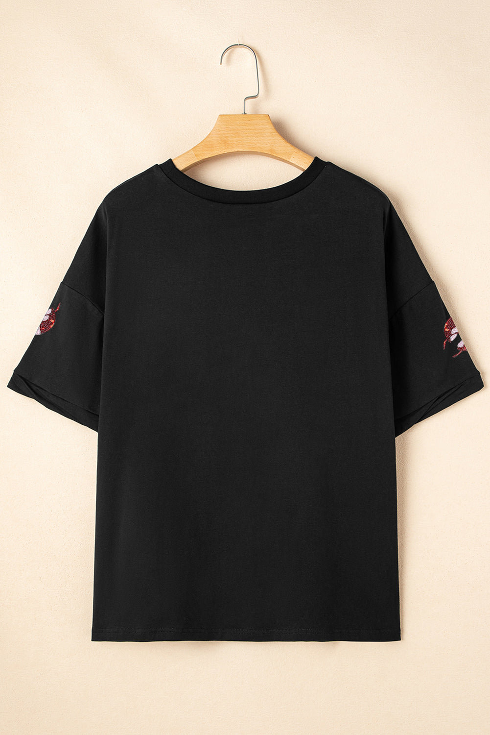Black Sequin Crayfish Graphic Drop Sleeve High Low Tee Graphic Tees JT's Designer Fashion