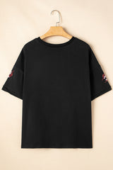 Black Sequin Crayfish Graphic Drop Sleeve High Low Tee Graphic Tees JT's Designer Fashion