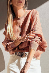 Apricot Pink Wide Rib Knit Button Front Dolman Sleeve Sweater Cardigan Cardigans JT's Designer Fashion