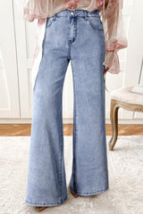 Beau Blue High Waist Button Zip Fly Bell Bottom Jeans Beau Blue 75%Cotton+23%Polyester+2%Elastane Jeans JT's Designer Fashion