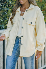 Beige Turn Down Collar Buttoned Shirt Jacket Jackets JT's Designer Fashion