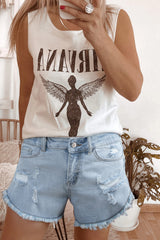 Beau Blue High Rise Distressed Raw Hem Denim Shorts Denim Shorts JT's Designer Fashion