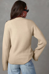 Parchment Solid Textured Knit Split Cuff Drop Shoulder Loose Sweater Sweaters JT's Designer Fashion