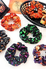 Black Halloween Pattern Print Hair Scrunchie Headwear JT's Designer Fashion