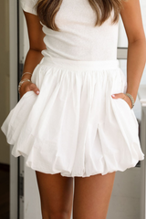 White Bubble Mini Skirt with Pockets White 100%Cotton Skirts & Petticoat JT's Designer Fashion