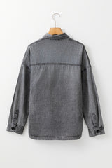 Medium Grey Mineral Wash Patched Pocket Split Denim Jacket Denim Jackets JT's Designer Fashion