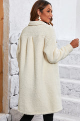 Beige Contrast Flap Pocket Single Breasted Teddy Coat Coats JT's Designer Fashion
