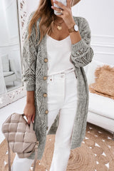 Gray Hollow-out Openwork Knit Cardigan Cardigans JT's Designer Fashion