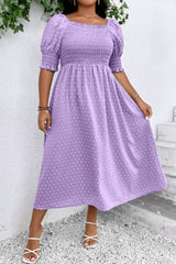 Wisteria Swiss Dot Smocked Frilled Neckline Short Sleeve Plus Size Dress Plus Size Maxi Dresses JT's Designer Fashion
