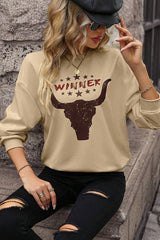 Khaki WINNER Steer Head Graphic Sweatshirt Graphic Sweatshirts JT's Designer Fashion