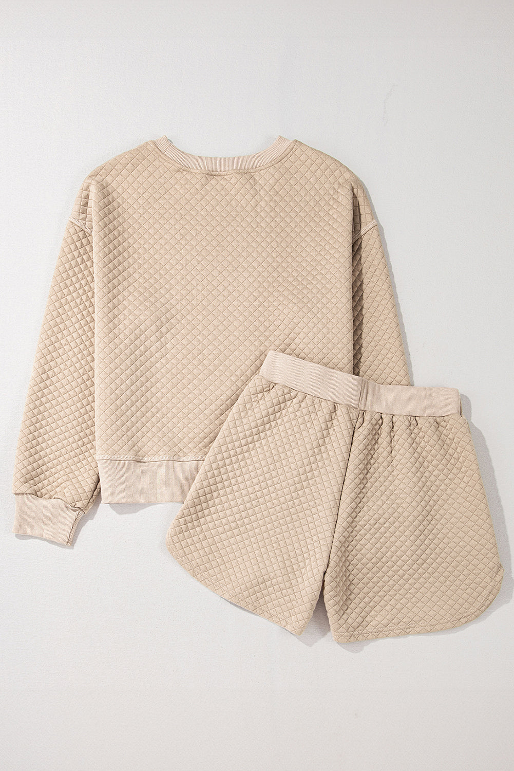 Parchment Solid Color Quilted Long Sleeve Top and Shorts Set Short Sets JT's Designer Fashion