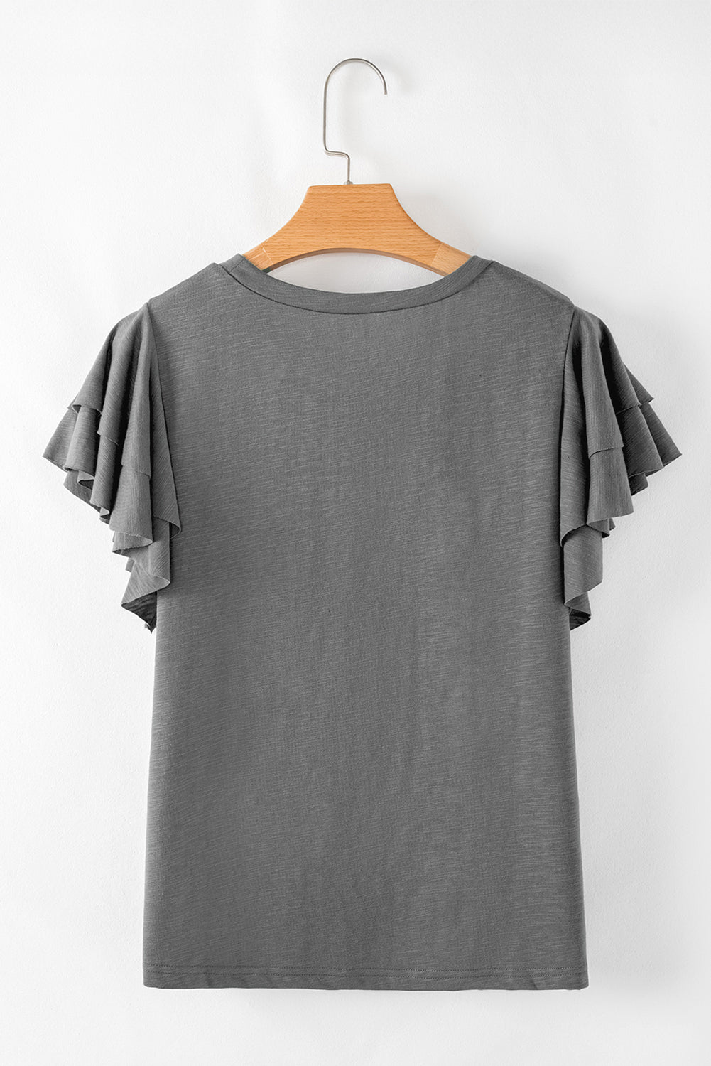 Dark Grey Double Ruffled Short Sleeve Plus Size Top Plus Size Tops & Tees JT's Designer Fashion