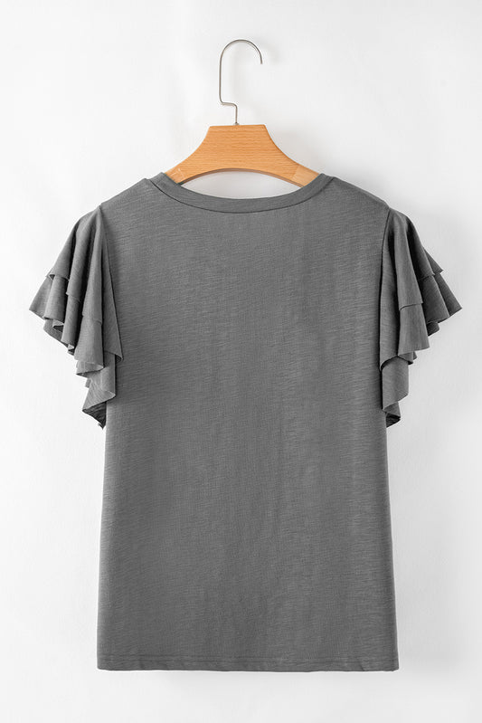 Dark Grey Double Ruffled Short Sleeve Plus Size Top Plus Size Tops & Tees JT's Designer Fashion