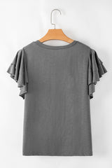 Dark Grey Double Ruffled Short Sleeve Plus Size Top Plus Size Tops & Tees JT's Designer Fashion