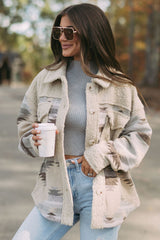 Khaki Western Aztec Print Sherpa Splicing Buttoned Flap Pocket Coat Jackets JT's Designer Fashion