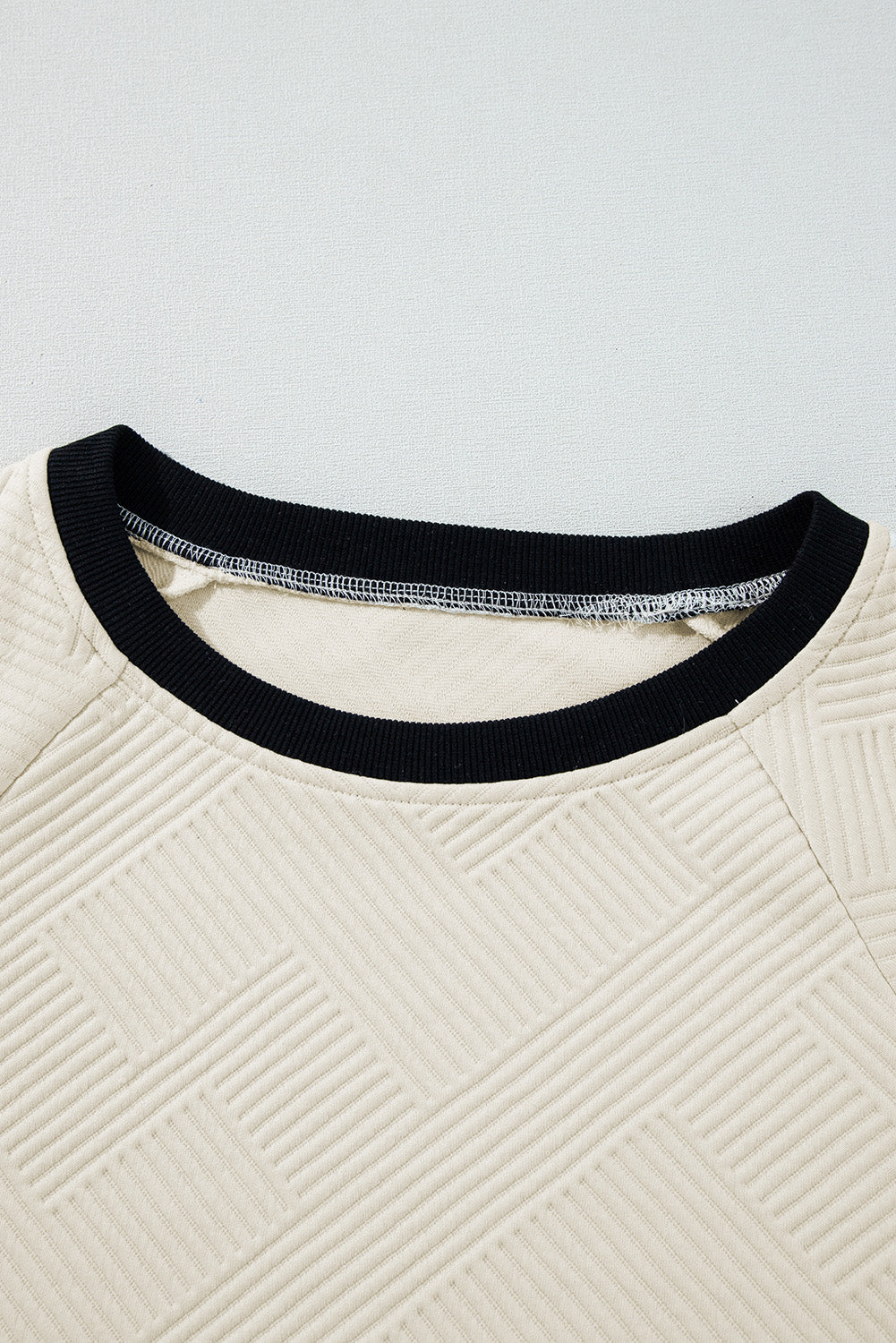 Jet Stream Color Block Edge Raglan Sleeve Crew Neck Textured Top Long Sleeve Tops JT's Designer Fashion