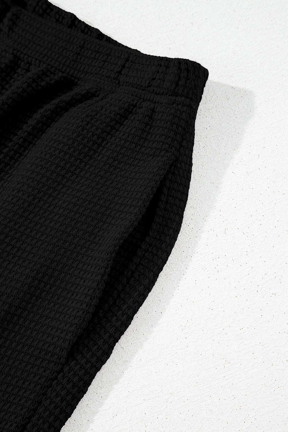 Black Solid Color Textured Buttoned Shirt and Casual Pants Set Pant Sets JT's Designer Fashion