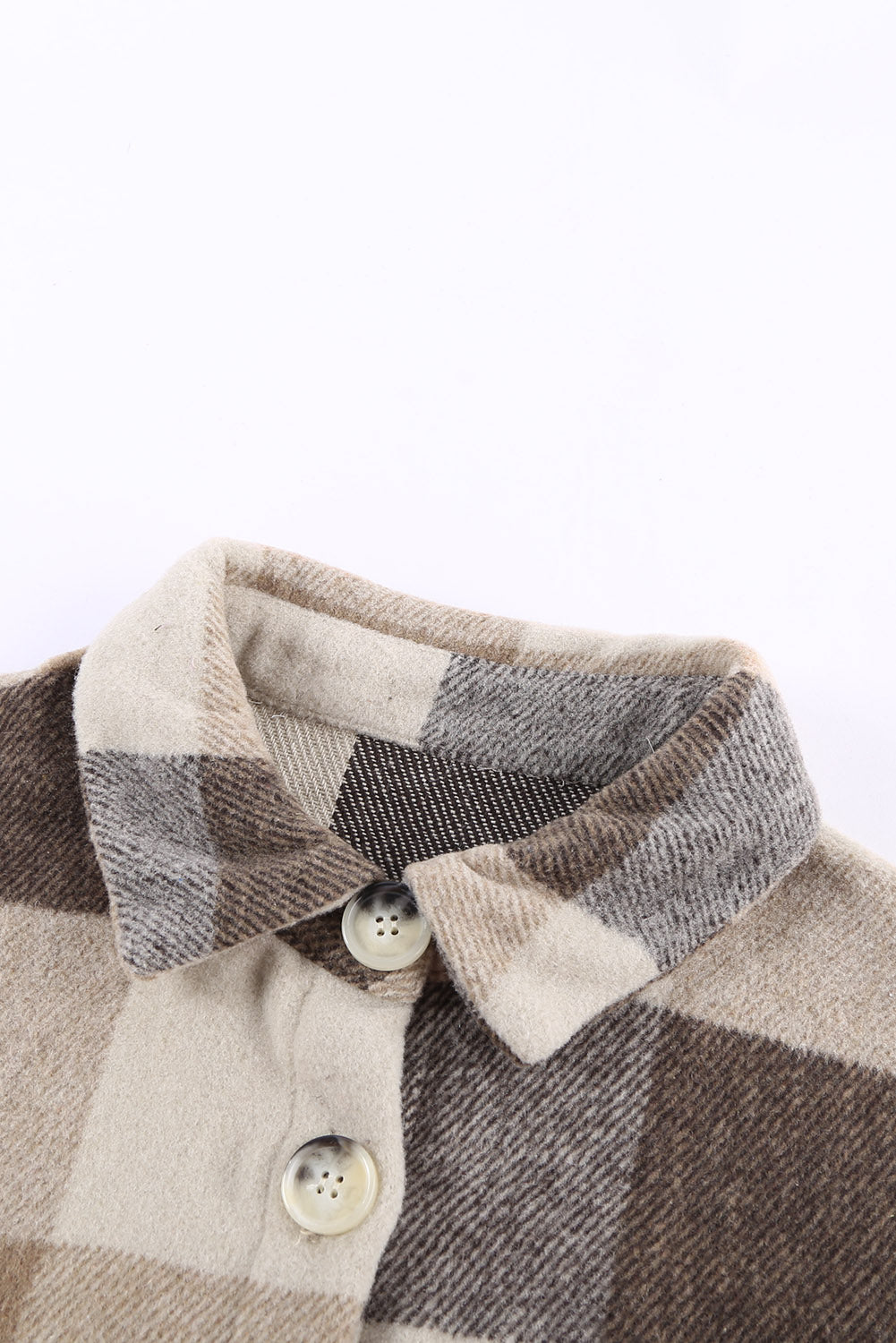 Khaki Plaid Color Block Buttoned Long Sleeve Jacket with Pocket Plaid Shackets JT's Designer Fashion