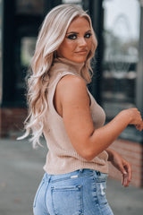 Oatmeal Solid Color Turtleneck Knit Tank Top Sweaters & Cardigans JT's Designer Fashion