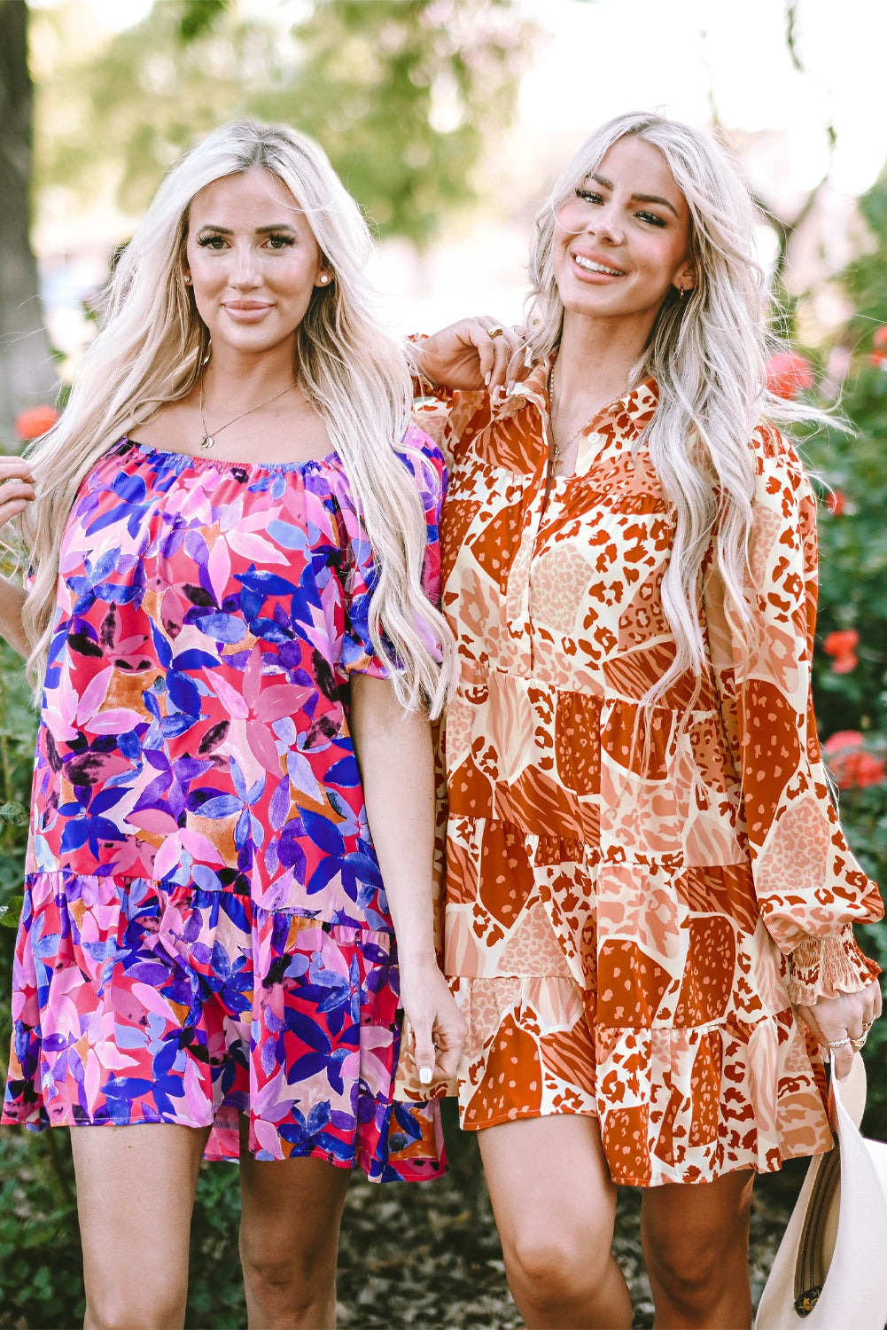Purple Flower Print Short Puff Sleeve Ruffled Dress Floral Dresses JT's Designer Fashion