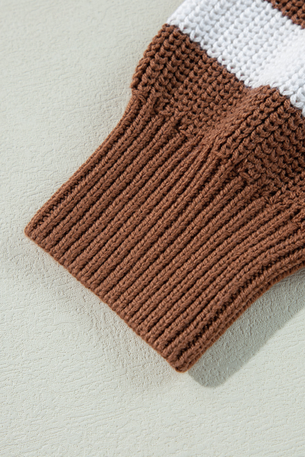 Brown Stripe Geometric Textured Drop Shoulder Sweater Sweaters JT's Designer Fashion