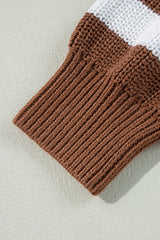 Brown Stripe Geometric Textured Drop Shoulder Sweater Sweaters JT's Designer Fashion