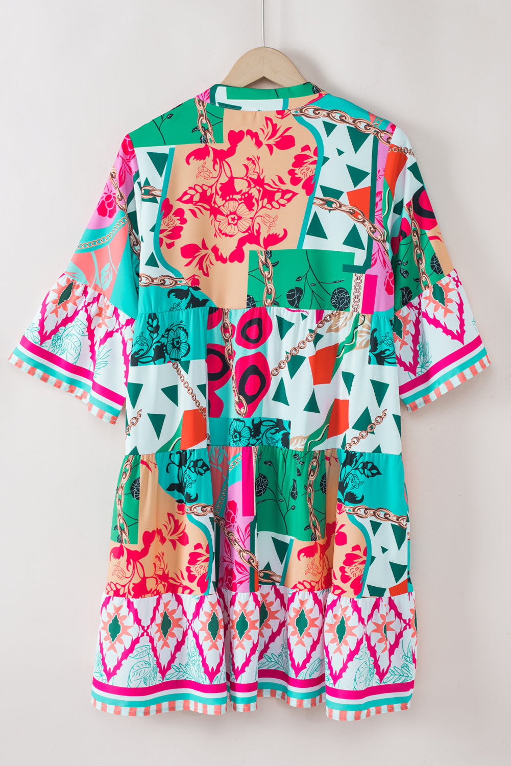 Multicolour Abstract Printed Half Sleeve Notched Neck Mini Dress Mini Dresses JT's Designer Fashion