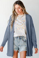 Ashleigh Blue Solid Color Rib Knit Open Front Tunic Cardigan Cardigans JT's Designer Fashion