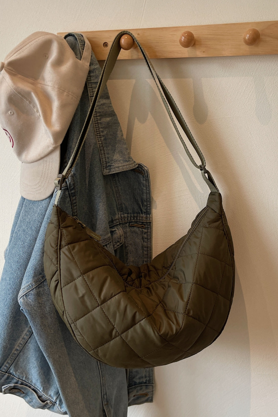 Plaid Quilted Adjustable Strap Crossbody Bag Moss One Size Shoulder Bags JT's Designer Fashion