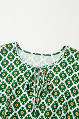 Green Geometric Floral Print Half Sleeve Plus Size Maxi Dress Plus Size Maxi Dresses JT's Designer Fashion