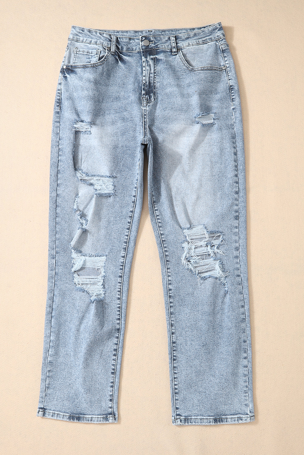 Sky Blue Light Wash Frayed Slim Fit High Waist Jeans Jeans JT's Designer Fashion