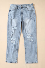 Sky Blue Light Wash Frayed Slim Fit High Waist Jeans Jeans JT's Designer Fashion