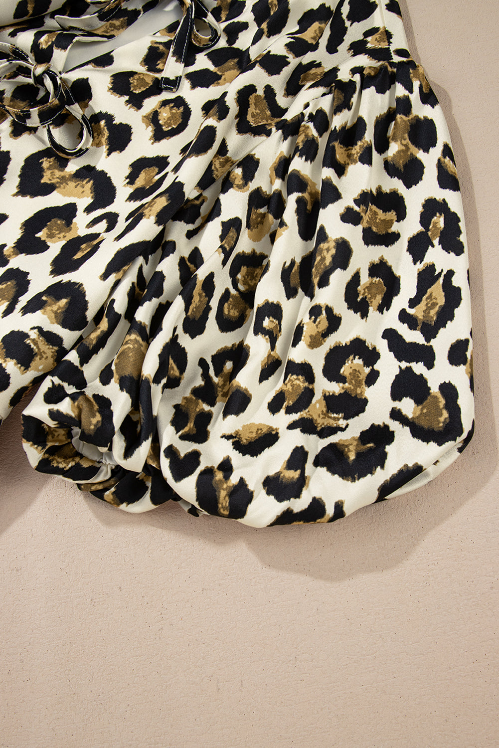 Apricot Leopard Bubble Sleeve Bow Tie Front Peplum Blouse Blouses & Shirts JT's Designer Fashion