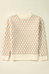 Oatmeal Diamond Knit Drop Shoulder Loose Sweater Sweaters JT's Designer Fashion