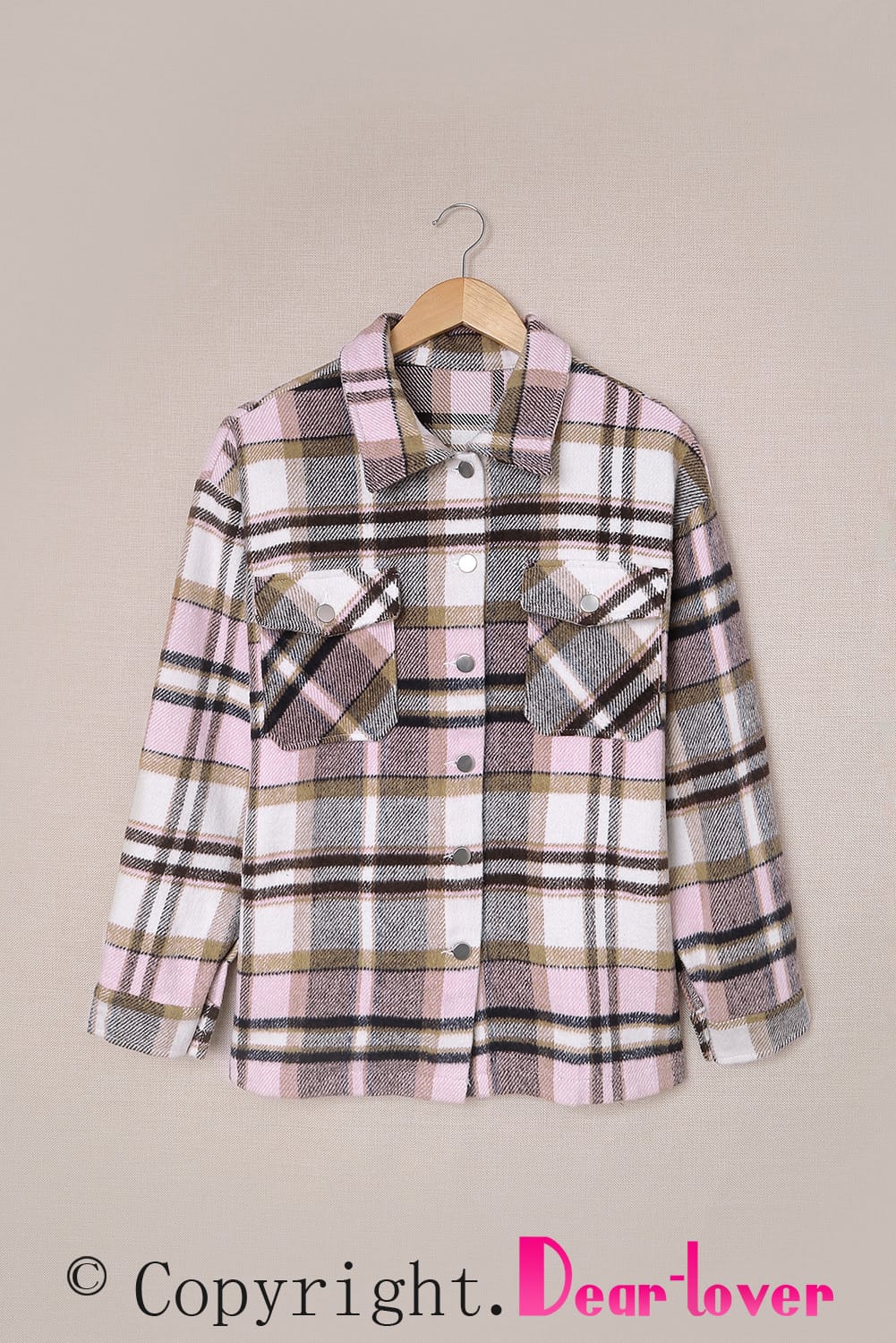 Pink Geometric Plaid Print Pocketed Shacket Plaid Shackets JT's Designer Fashion