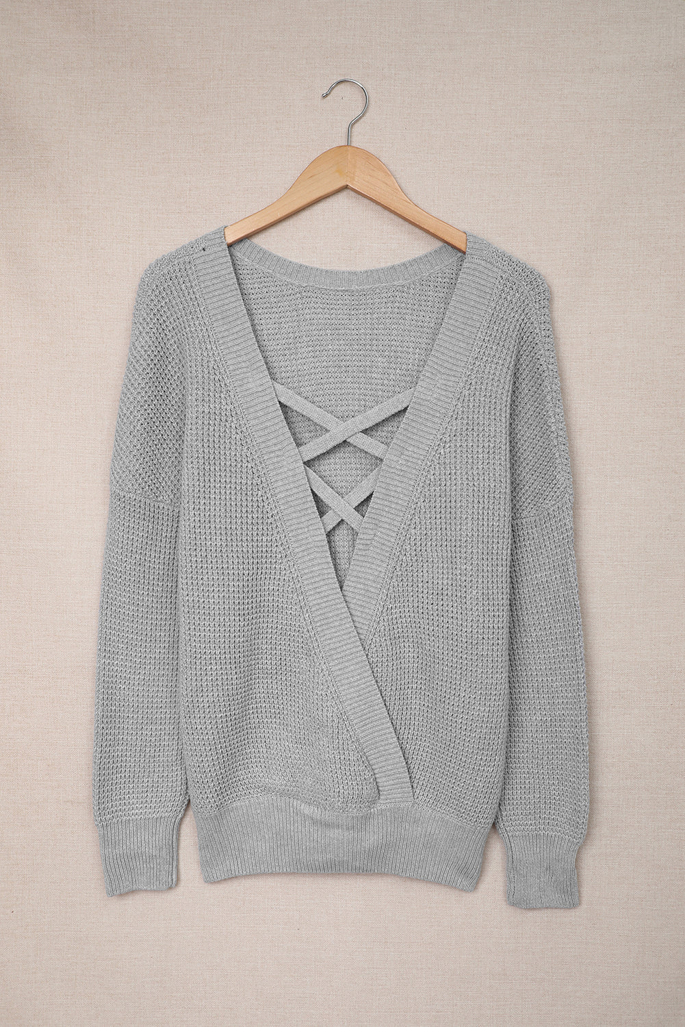 Gray Cross Back Hollow-out Sweater Sweaters & Cardigans JT's Designer Fashion