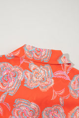 Red Floral Print Lapel Collar Loose Shirt Mini Dress Floral Dresses JT's Designer Fashion