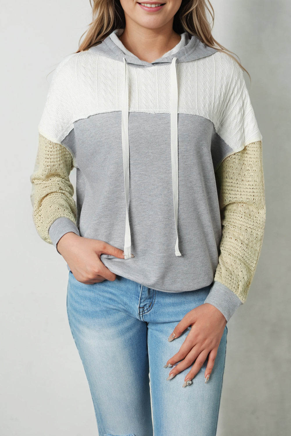 Gray Colorblock Patchwork Pullover Hoodie Sweatshirts & Hoodies JT's Designer Fashion