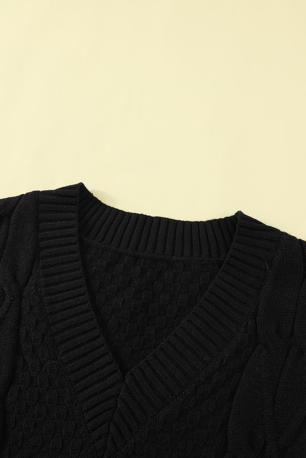 Black V-Neck Twist Knitted Vest Sweater Sweaters & Cardigans JT's Designer Fashion