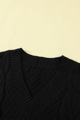 Black V-Neck Twist Knitted Vest Sweater Sweaters & Cardigans JT's Designer Fashion