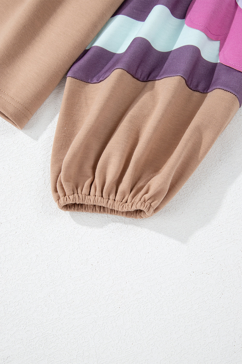 Dune Flower Patchwork Raglan Sleeve Exposed Seam Oversized Top Long Sleeve Tops JT's Designer Fashion